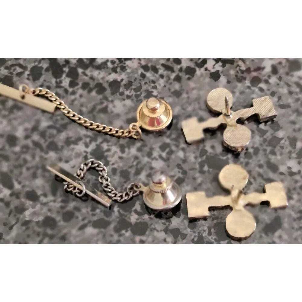 Lot Of 2 Vintage Space Satellite Tie Tack W Chain